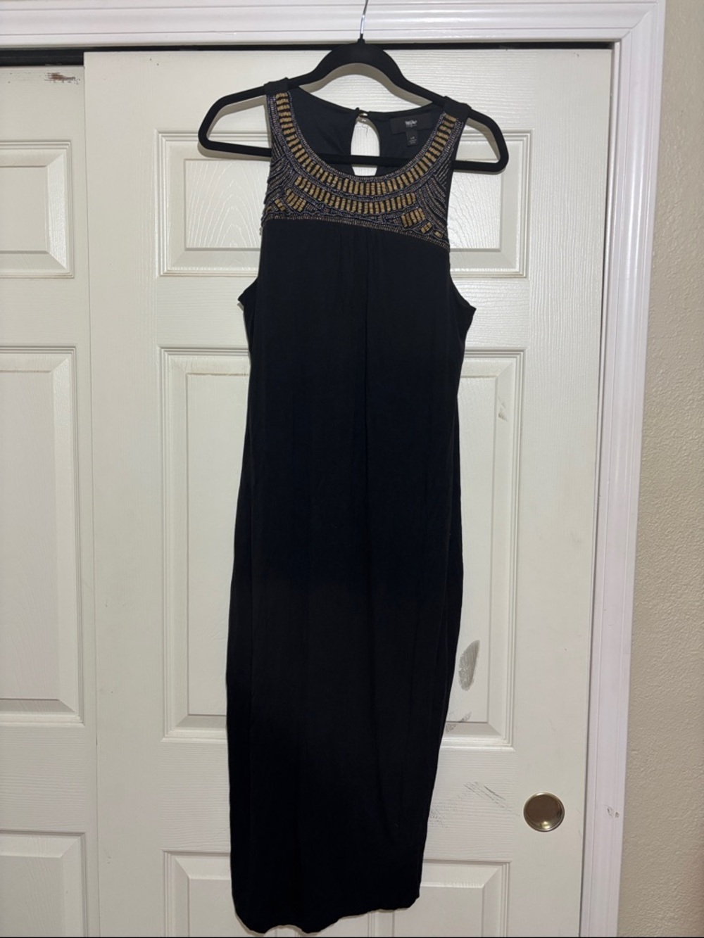 Embellished Yoke Black Midi Dress